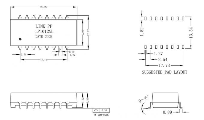 LP1012NL 网络变压器/滤波器 10/100 兆 快速以太网 16 Pins SMD