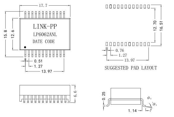 LP6062ANL 网络变压器(10/100/1000)POE供电 SMD 24pins 7490220121