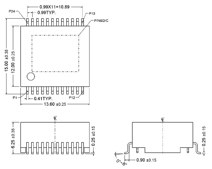 L22N001-4 10G Base –T Single Port Lan Transformer POE 100W 1