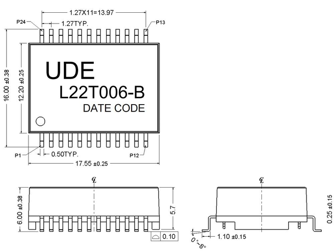 UDE L22T006-B Single Port Transformer Modules 2.5G Base –T LAN Filter PoE 30/60W Hi-pot 4KV/DC 1