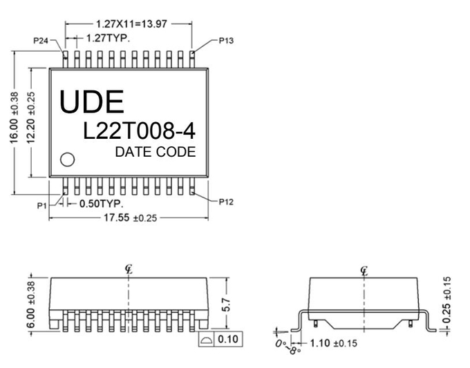 UDE L22T008-4 Single Port 1000 Base –T Ethernet Magnetic Transformers LAN Filter PoE_90W 1