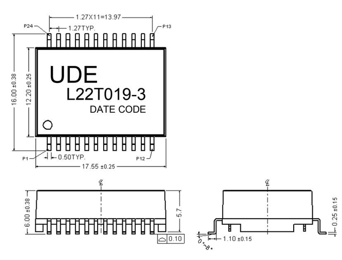 L22T019-3 Single Port 2.5G/5G Base –T LAN Filter Magnetic Transformer Meet IEEE802.3bt type3 standard 1