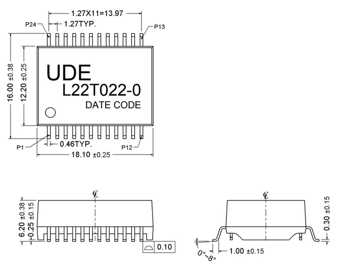 L22T022-0 Single Port 10G Base –T LAN Filter Ethernet Magnetic Transformer 1