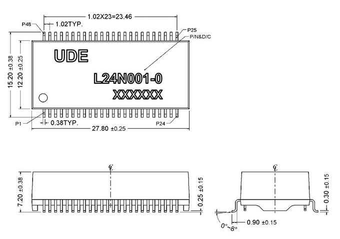 L24N001-0 UDE Dual Port 1000 Base –T Lan Filter Magnetic Transformer 48 Pin 1
