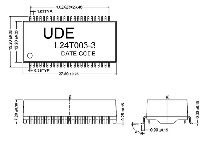 UDE L24T003-3 1000 Base –T Dual Port Lan Filter Magnetic Transformer PoE 30/60W 1