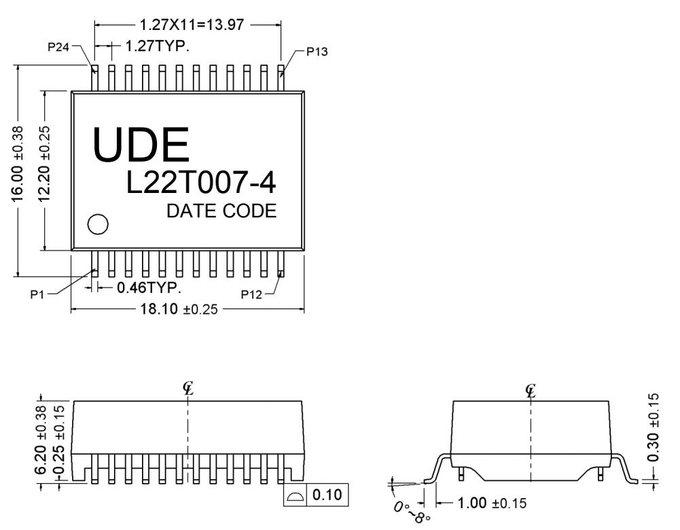 UDE L22T007-4 Single Port 1000 Base –T LAN Filter Transformer Modules PoE 90W Meet IEEE802.3bt Type4 Standard 1